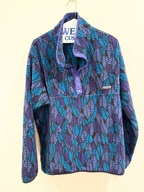 VINTAGE 90'S PATAGONIA SYNCHILLA LEAVES PATTERN SNAP FLEECE Jacket Sweatshirt XL